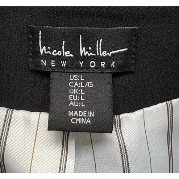 Nicole Miller Black Blazer Short White Striped Lining Work Office Women’s L - Picture 3 of 7